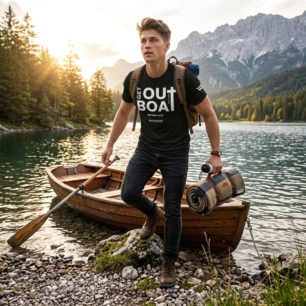 Get Out of the Boat! 🚶‍♂️💦 | Matthew 14:29-31 | ActsSocial Blue/Black Tee