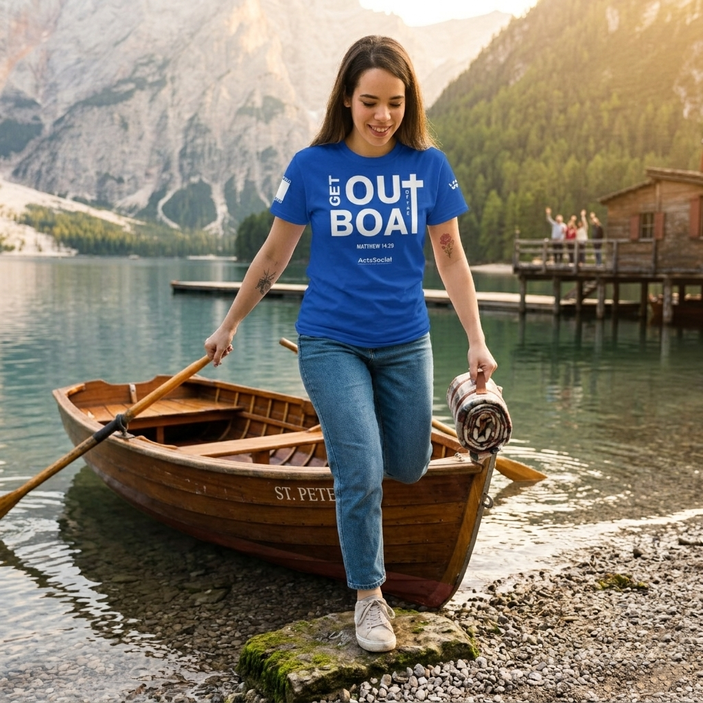 Get Out of the Boat! 🚶‍♂️💦 | Matthew 14:29-31 | ActsSocial Blue/Black Tee