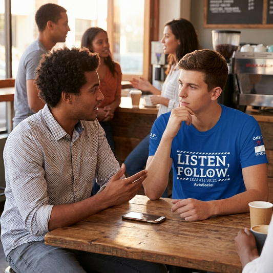 “His Voice. Your Next Step.” – Isaiah 30:21 – ActsSocial Premium Unisex Tee