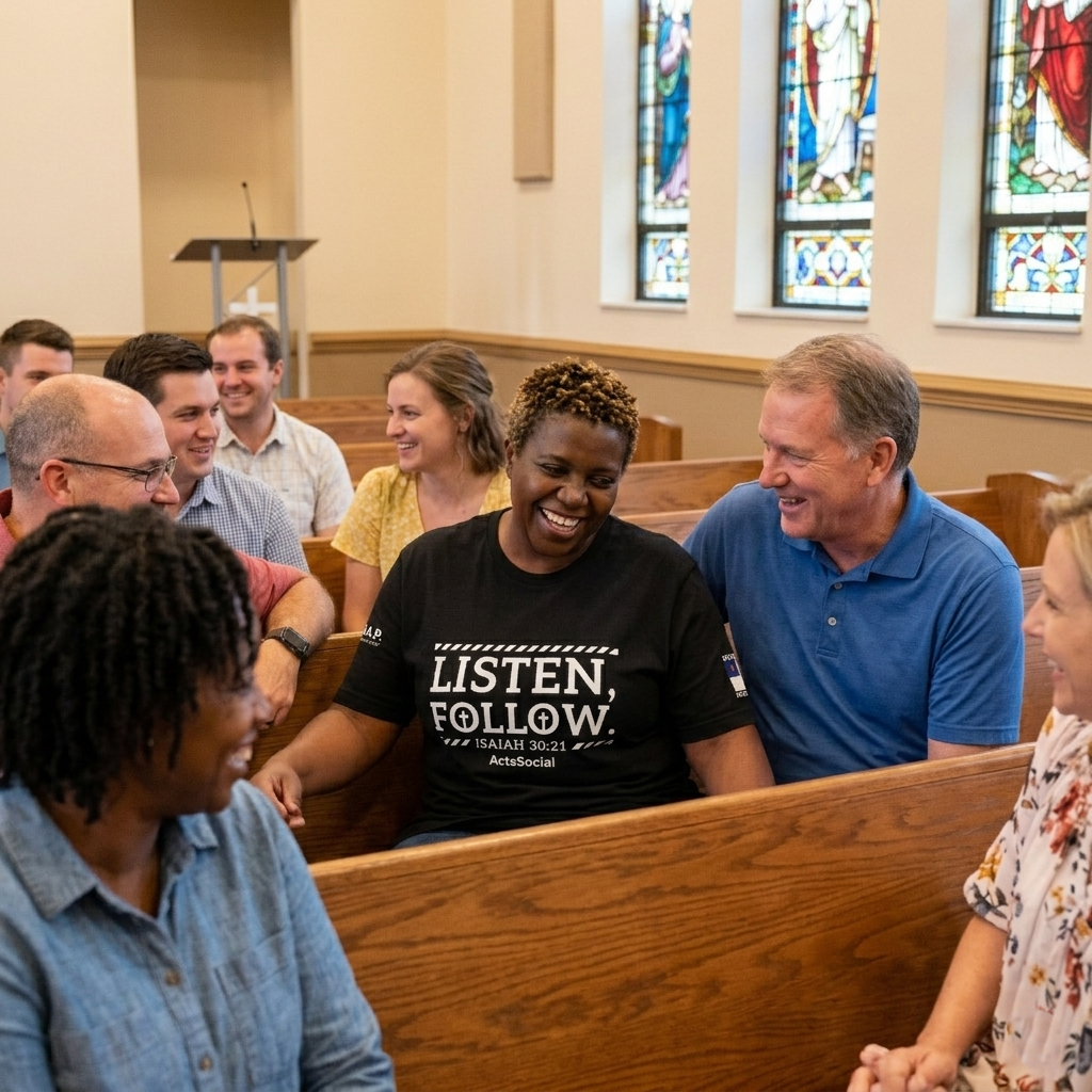 “His Voice. Your Next Step.” – Isaiah 30:21 – ActsSocial Premium Unisex Tee