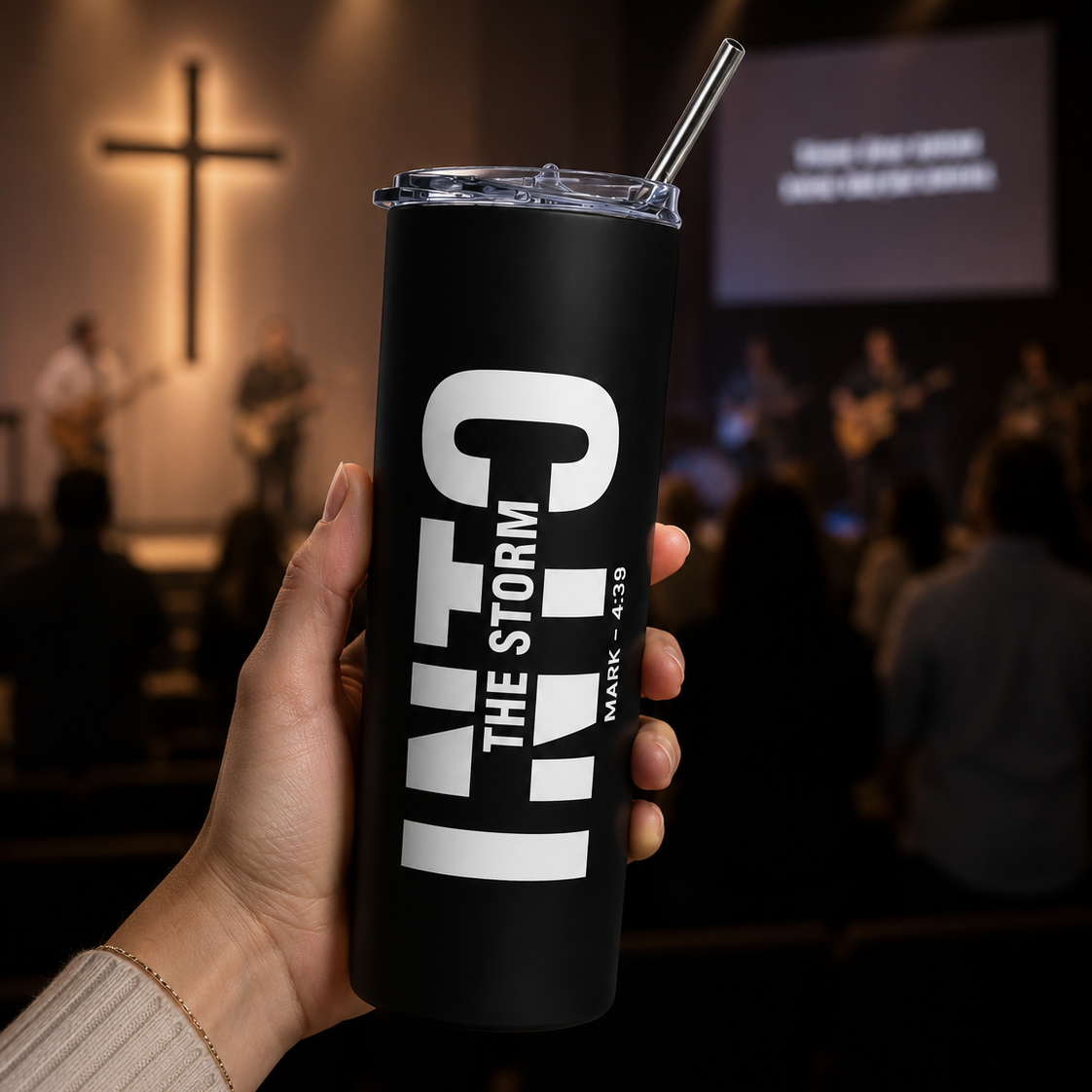 INTO THE STORM Stainless Steel ActsSocial Tumbler: Stay Cool, Stay Faithful! 🌪️✨