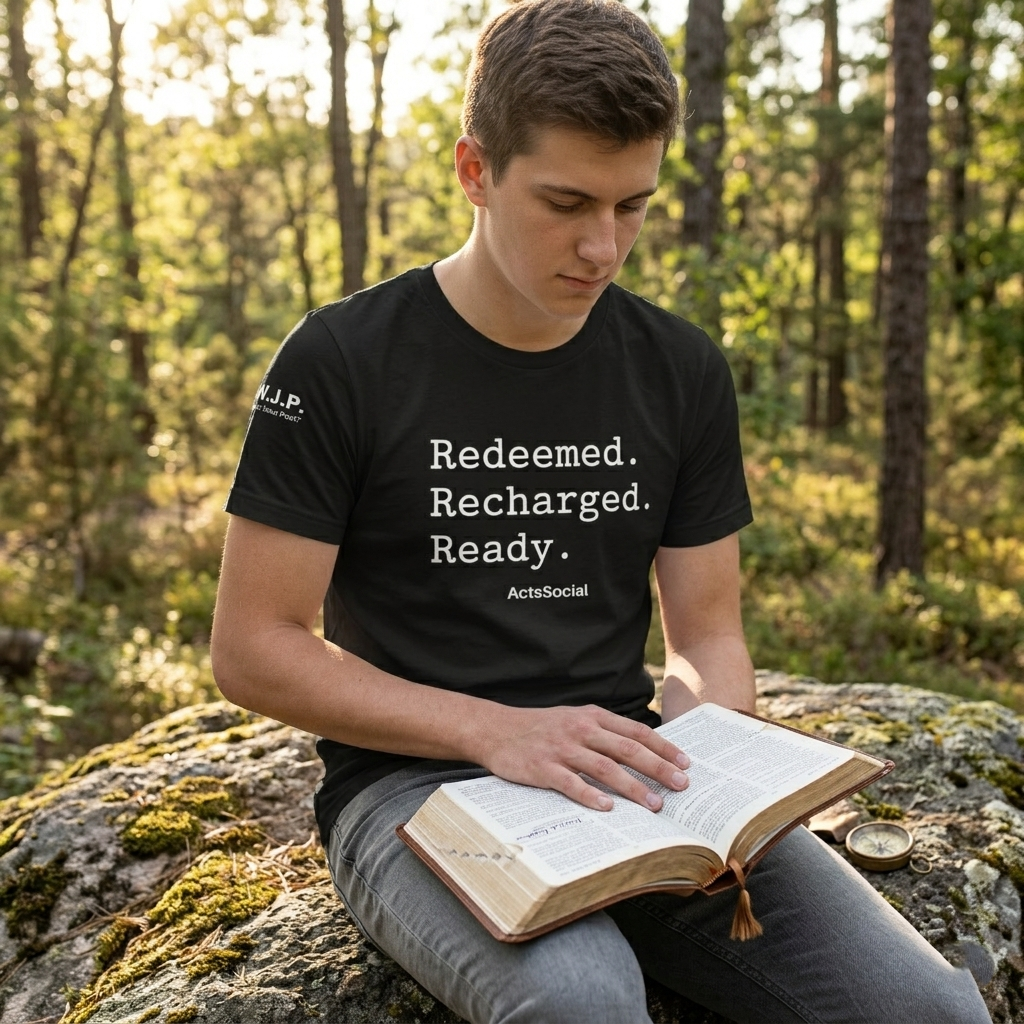 "Redeemed. Recharged. Ready." – ActsSocial Premium Unisex Tee
