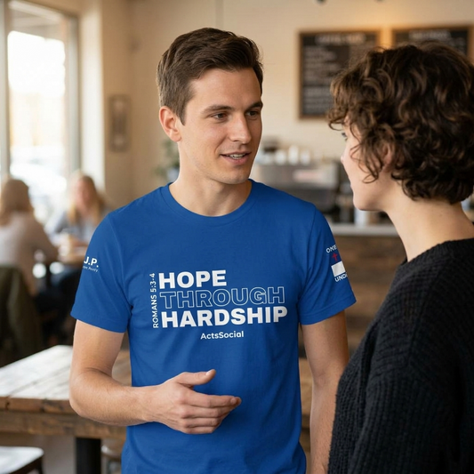 “Scars Tell a Story. Hope Tells the Ending.” – Hope Through Hardship – Romans 5:3–4 – ActsSocial Premium Unisex Tee