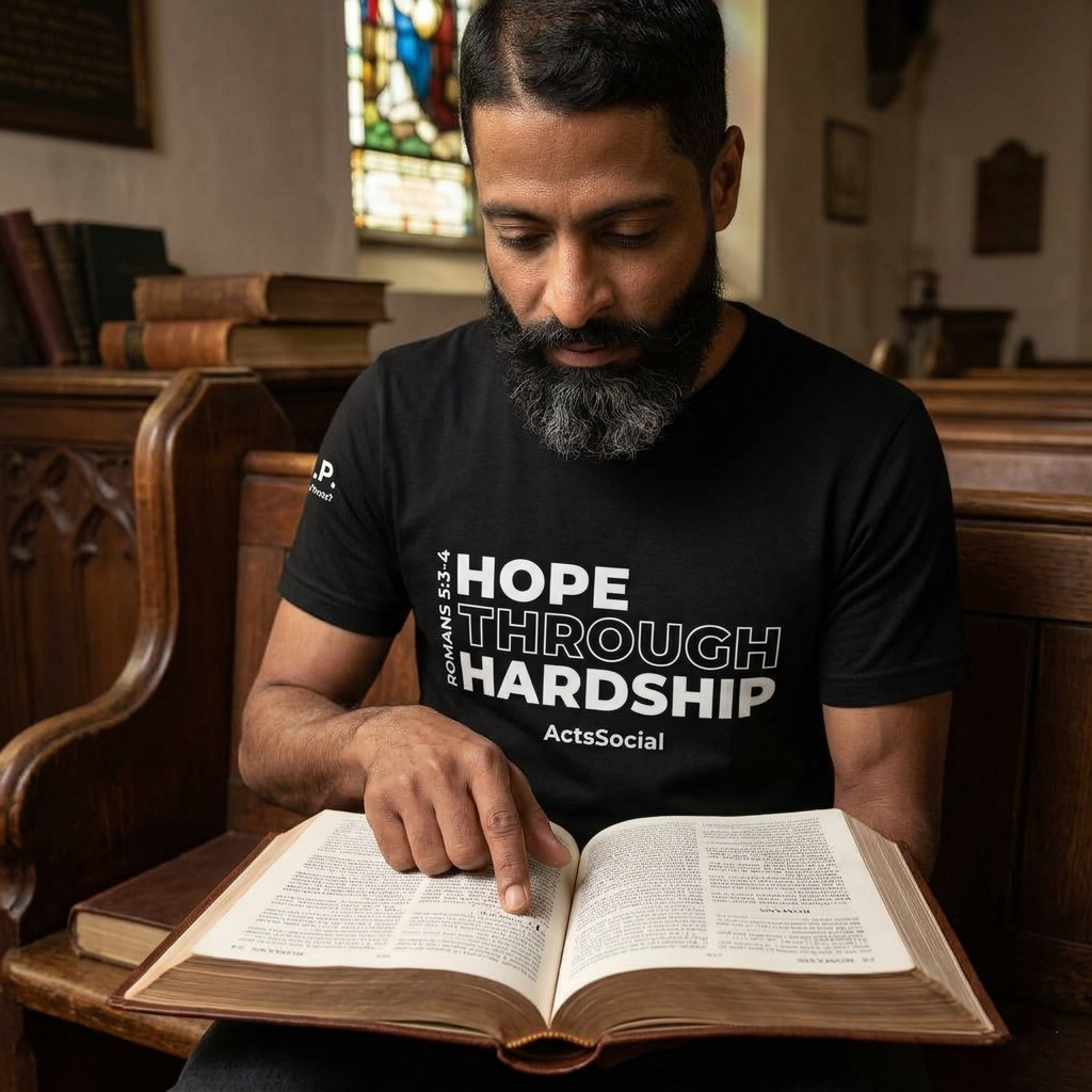 “Scars Tell a Story. Hope Tells the Ending.” – Hope Through Hardship – Romans 5:3–4 – ActsSocial Premium Unisex Tee