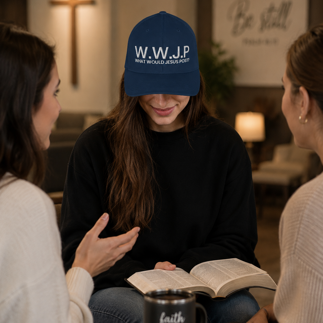 WWJP: What Would Jesus Post? | ActsSocial Yupoong® Flexfit Hat | Black or Blue