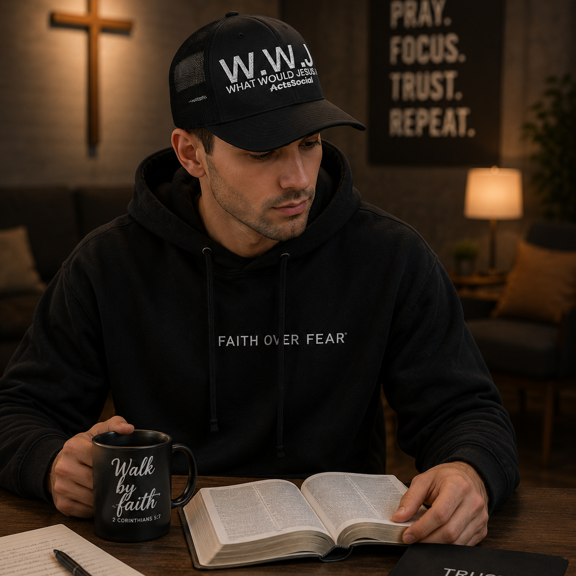 WWJP: What Would Jesus Post? | ActsSocial Yupoong® Mesh Trucker Hat